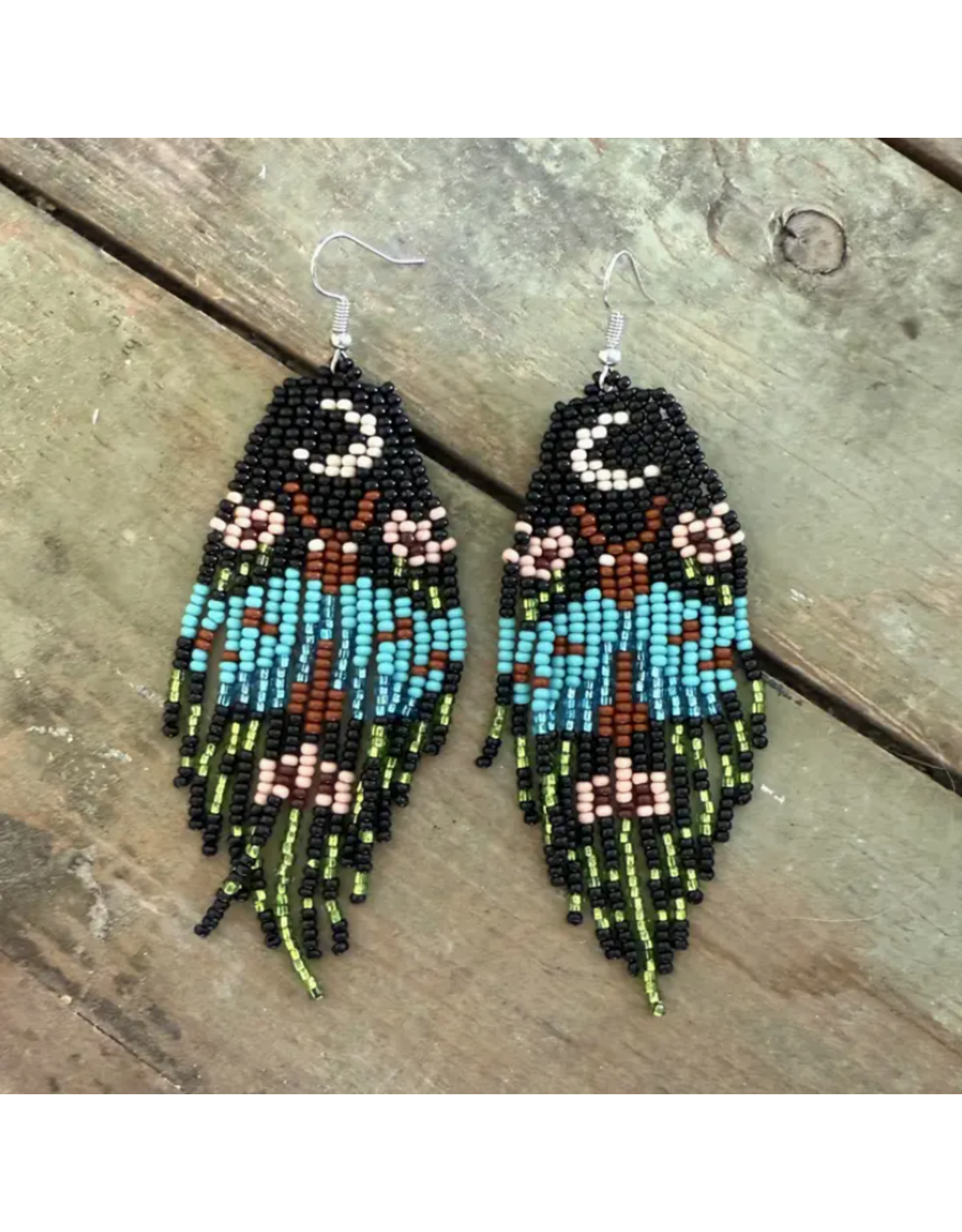 Guatemala Moth Fringe Earrings - Blue Moonlight, Guatemala