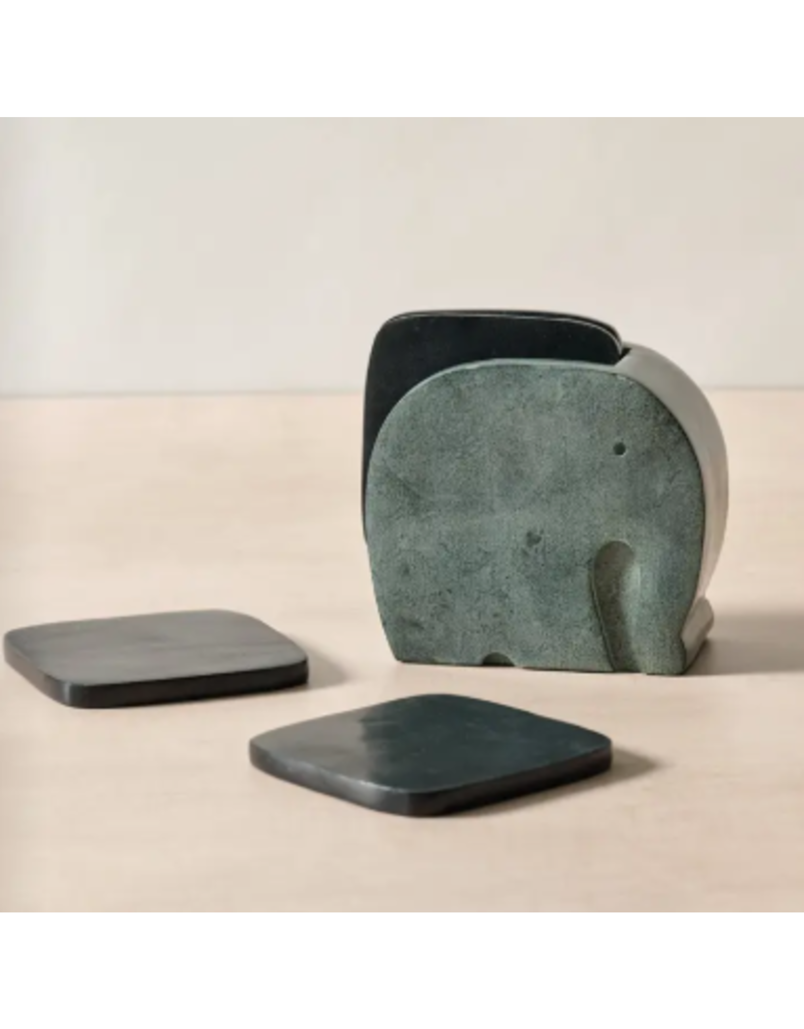 India Stone Elephant Holder & Coasters (set of 4), India