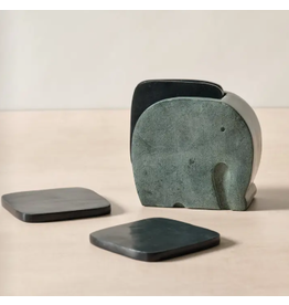 India Stone Elephant Holder & Coasters (set of 4), India