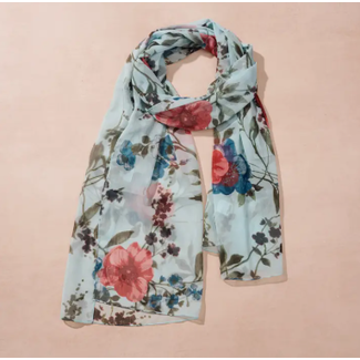 India Komal Floral & Leaf Chiffon Scarf