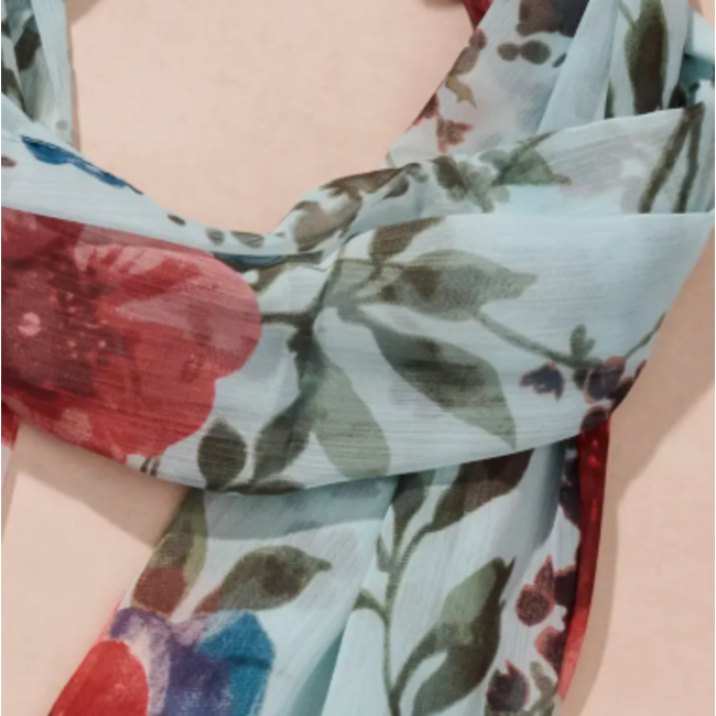 Komal Floral & Leaf Chiffon Scarf