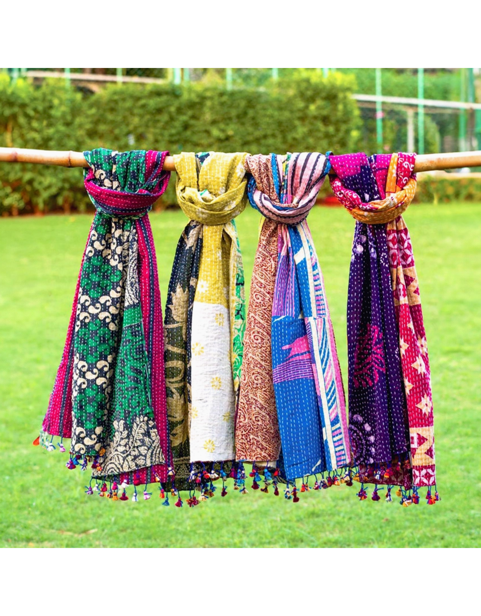 India Kantha Upcycled Sari Scarf, India