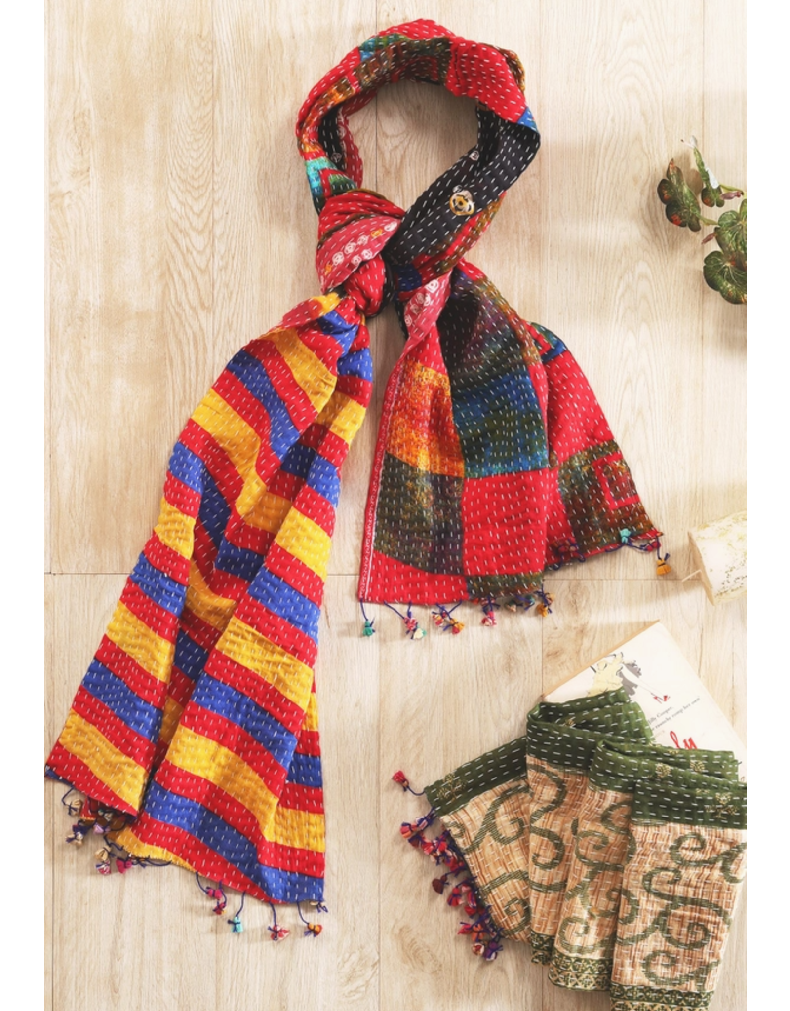 India Kantha Upcycled Sari Scarf, India
