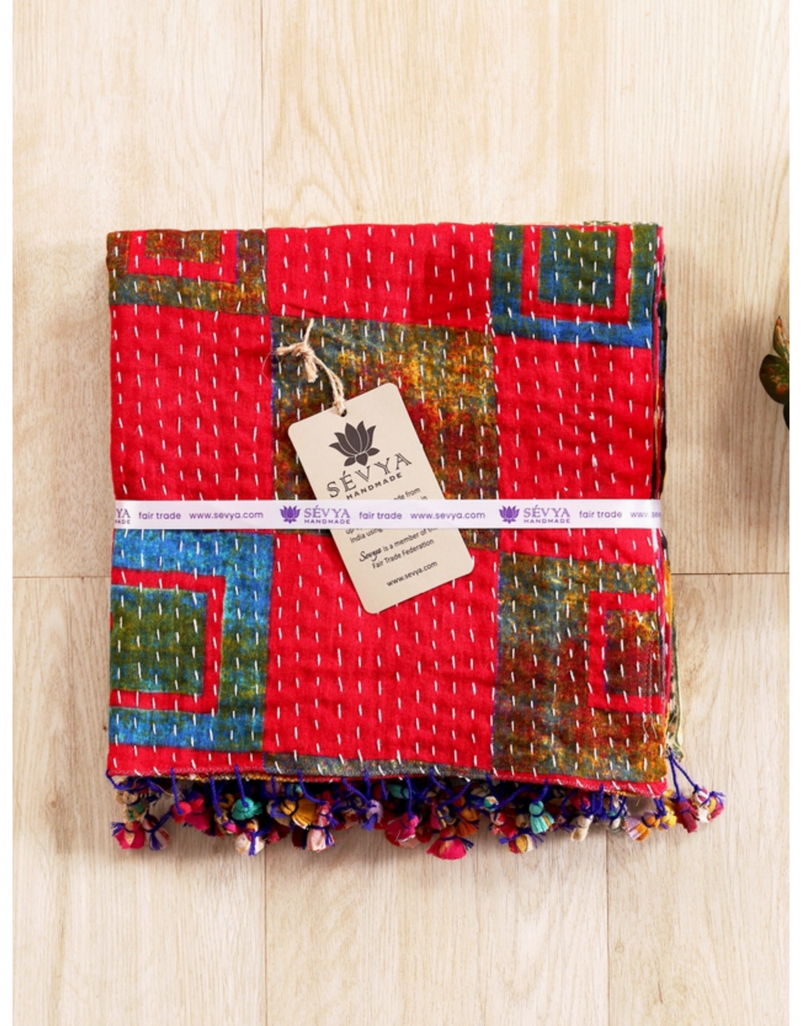 India Kantha Upcycled Sari Scarf, India