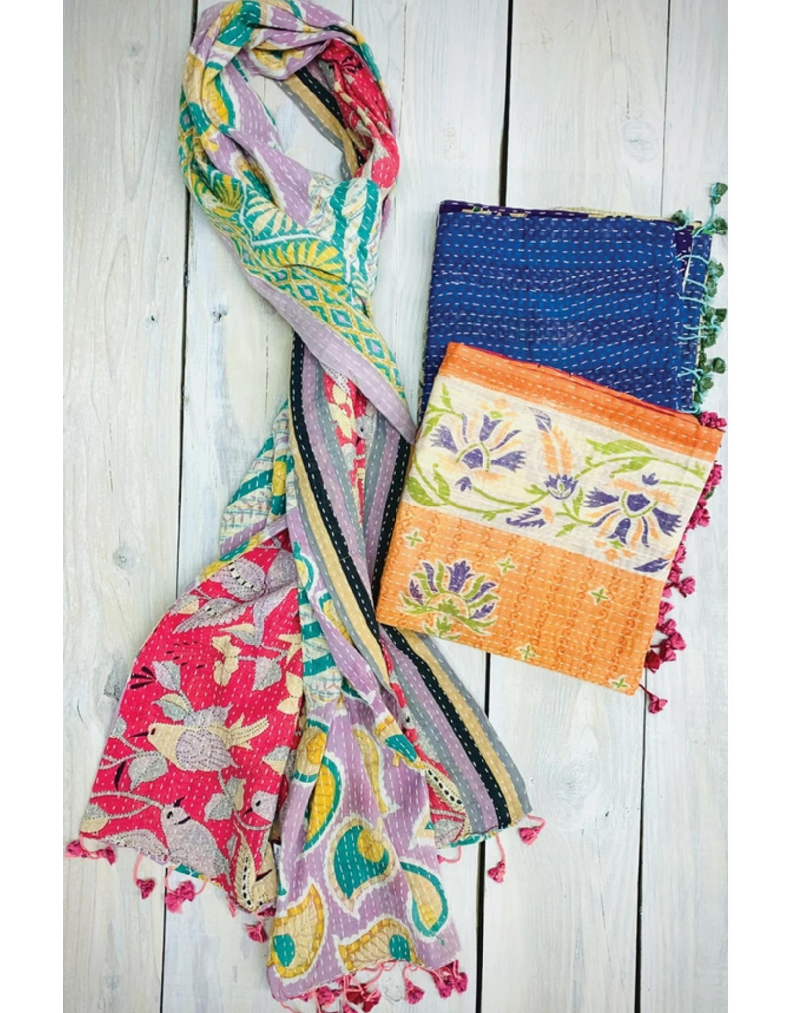 India Kantha Upcycled Sari Scarf, India