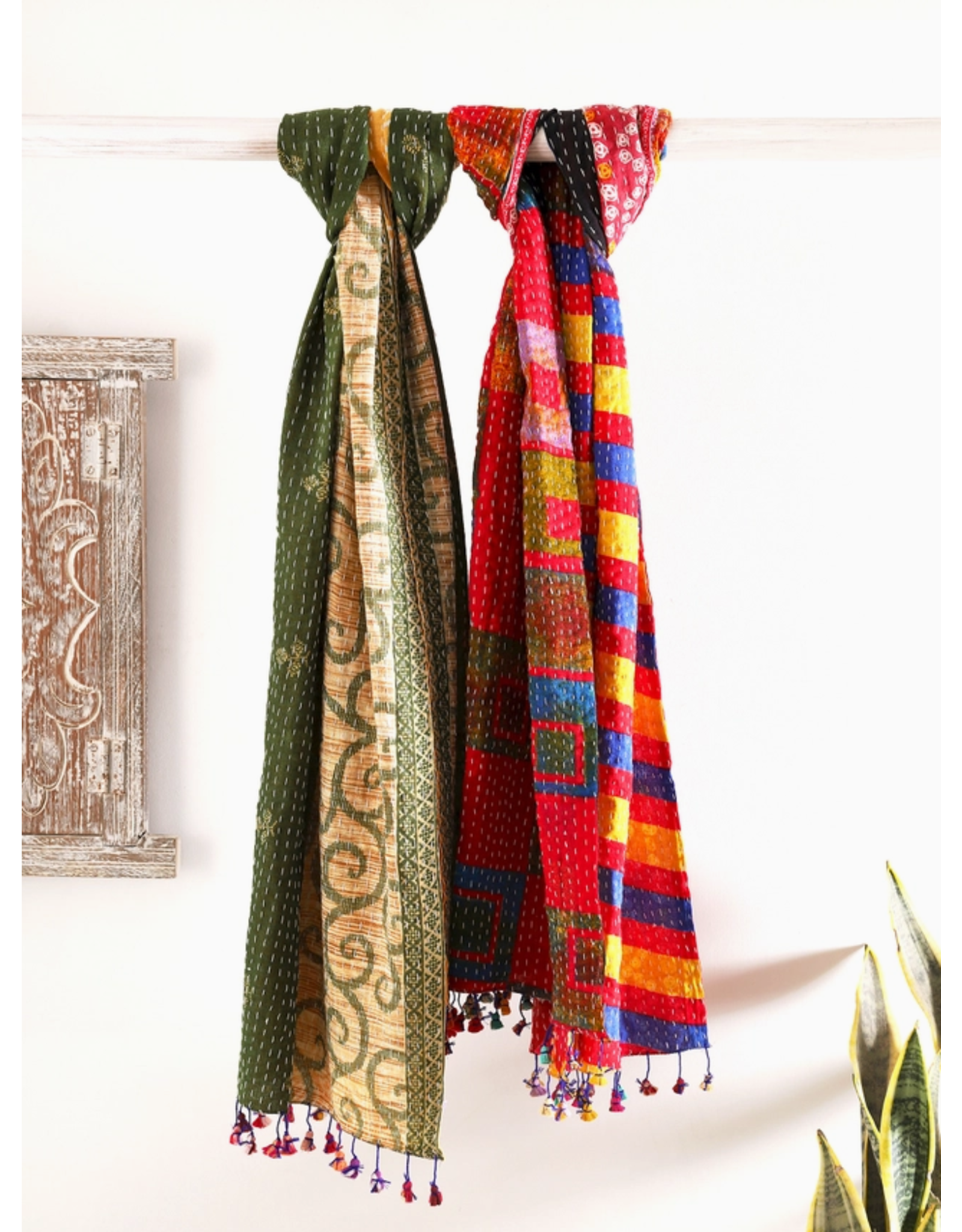 India Kantha Upcycled Sari Scarf, India