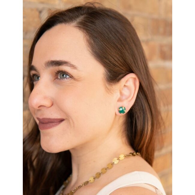 Encaged Green Onyx Studs