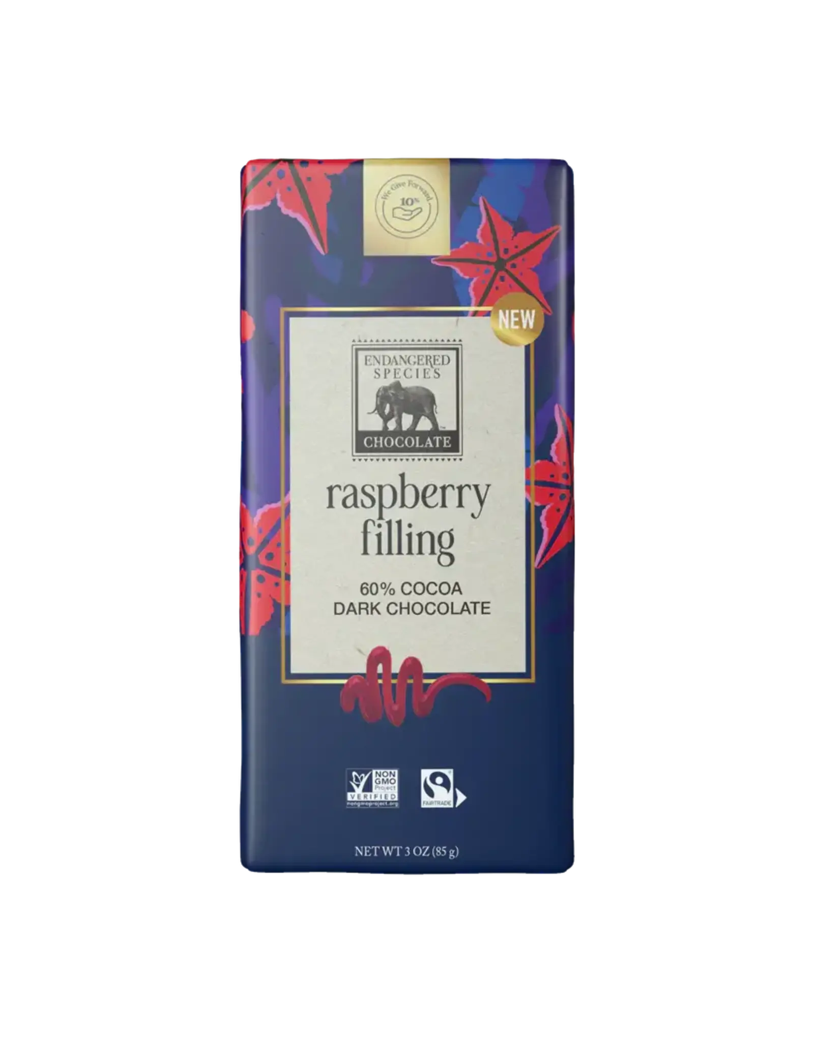 Endangered Species - 60% Dark Chocolate w/ Raspberry Filling 85g