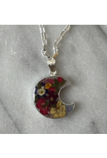 Mexico Pressed Flower Crescent Pendant Necklace, Mexico