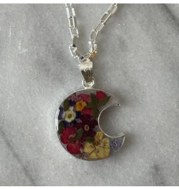 Mexico Pressed Flower Crescent Pendant Necklace, Mexico