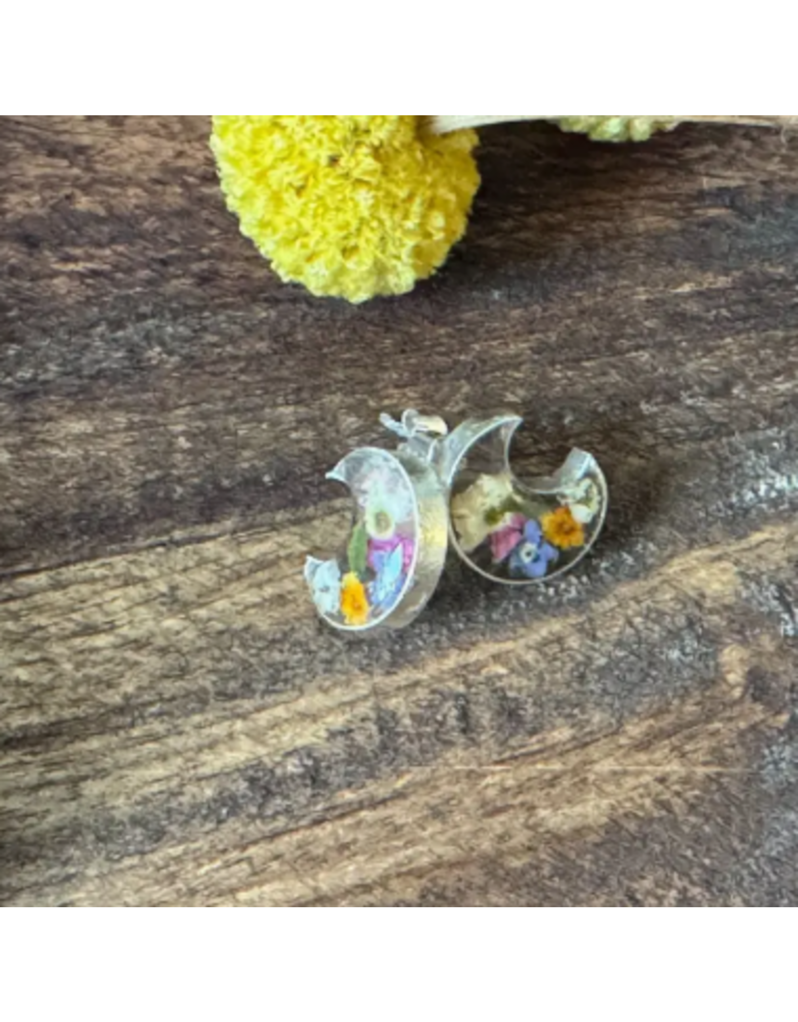 Mexico Pressed Flower Crescent Earrings, Mexico