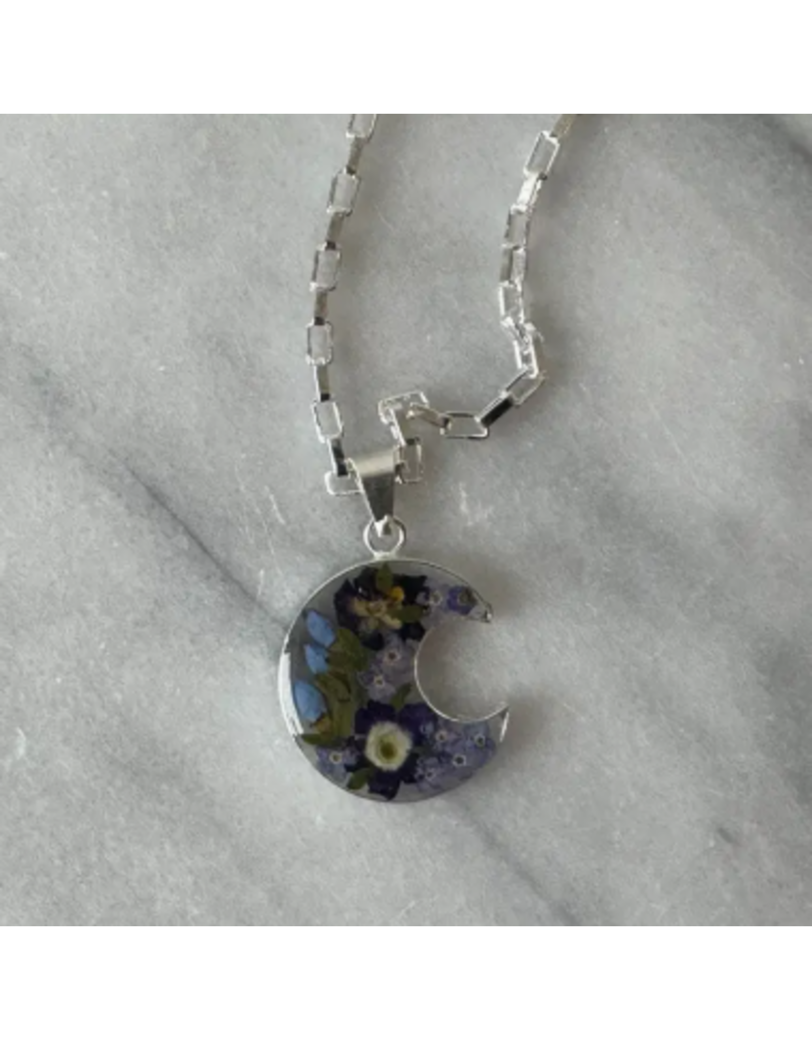 Mexico Pressed Flower Crescent Pendant Necklace, Mexico