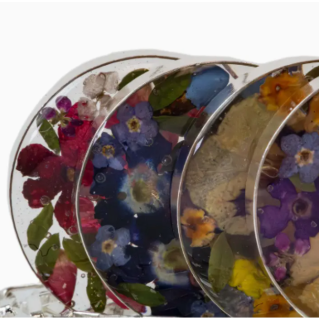 Pressed Flower Crescent Pendant Necklace