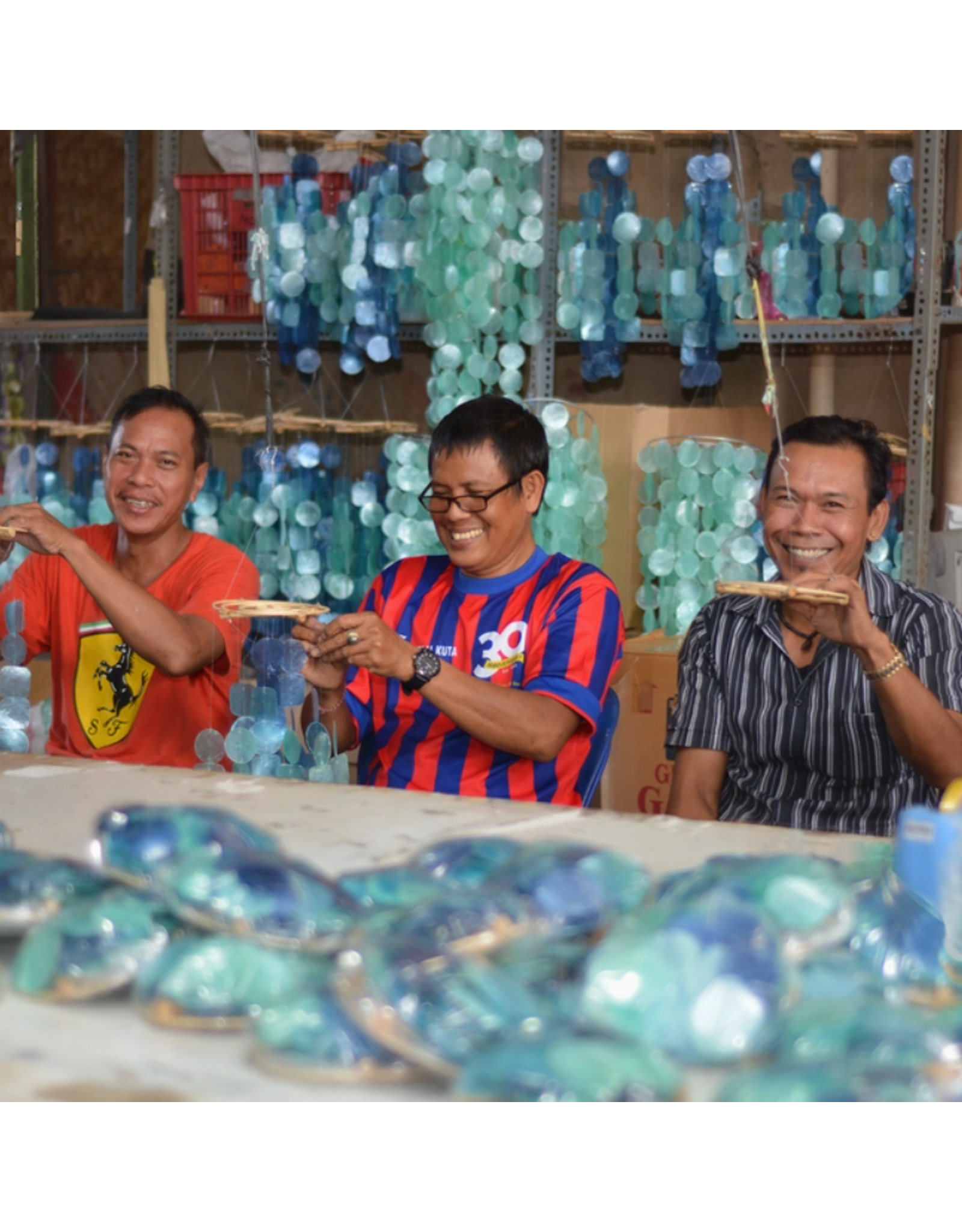 Indonesia Medium Blue & Turquoise Capiz Chime, Indonesia