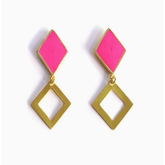 India CLEARANCE Magenta & Gold Geometric Earrings