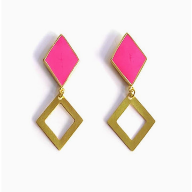Magenta & Gold Geometric Earrings