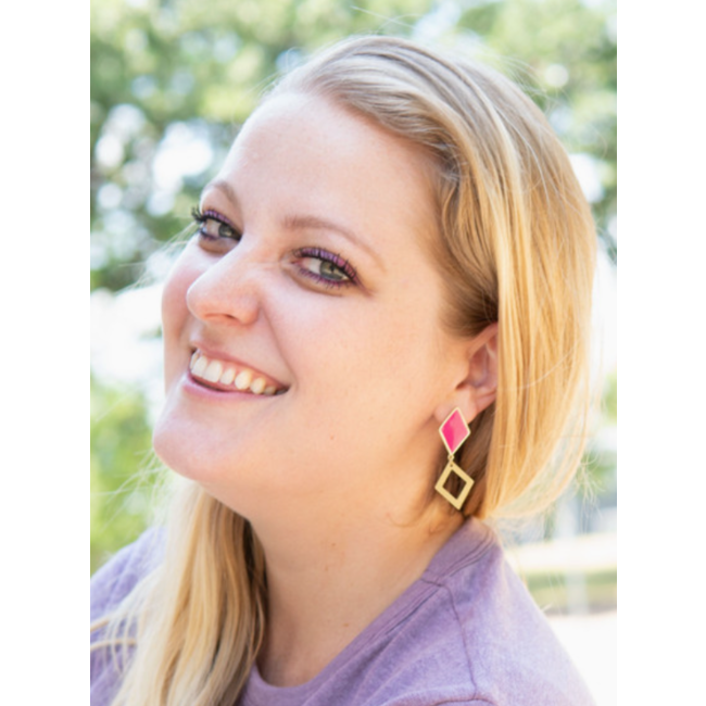 CLEARANCE Magenta & Gold Geometric Earrings