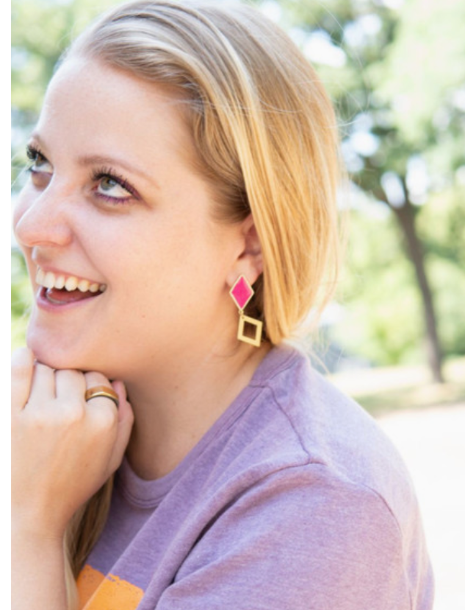India Magenta & Gold Geometric Earrings, India