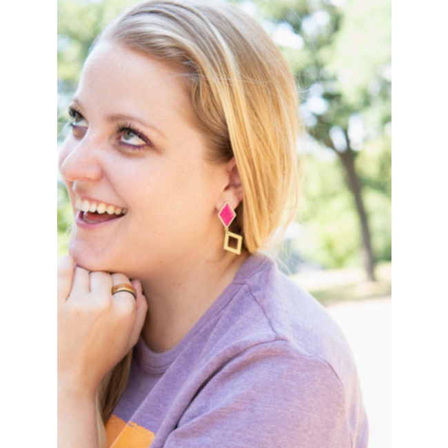 Magenta & Gold Geometric Earrings