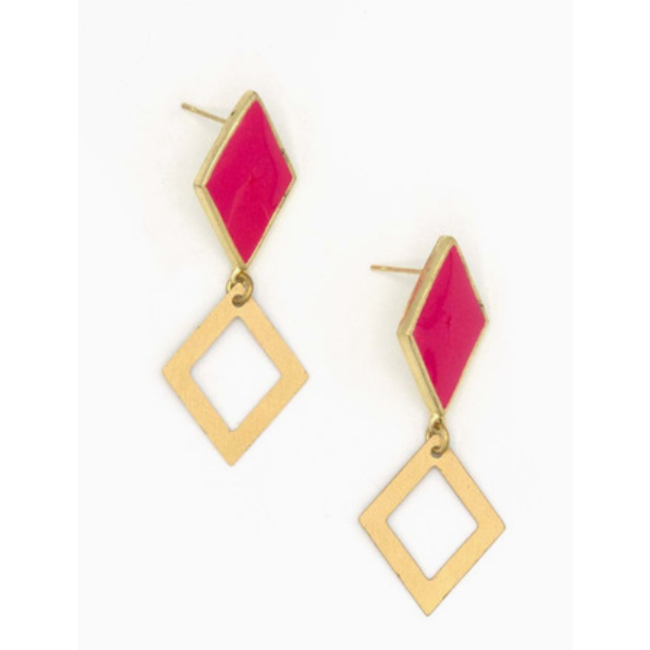 Magenta & Gold Geometric Earrings