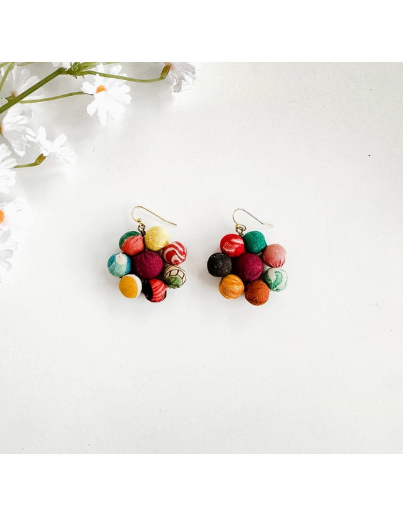 India Upcycled Sari Blooming Posy Earrings, India