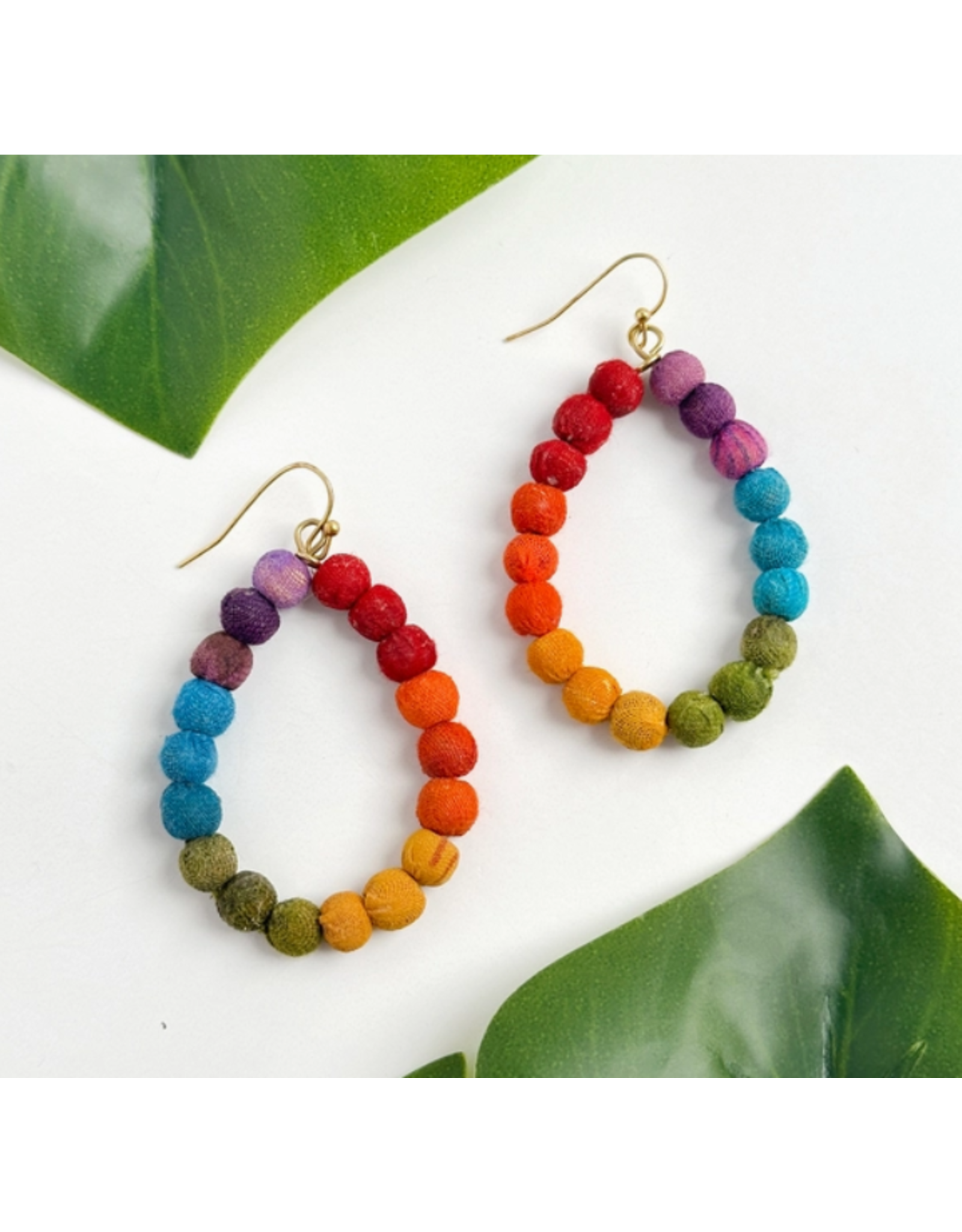India Upcycled Sari Rainbow Teardrop Earrings, India