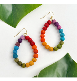 India Upcycled Sari Rainbow Teardrop Earrings, India