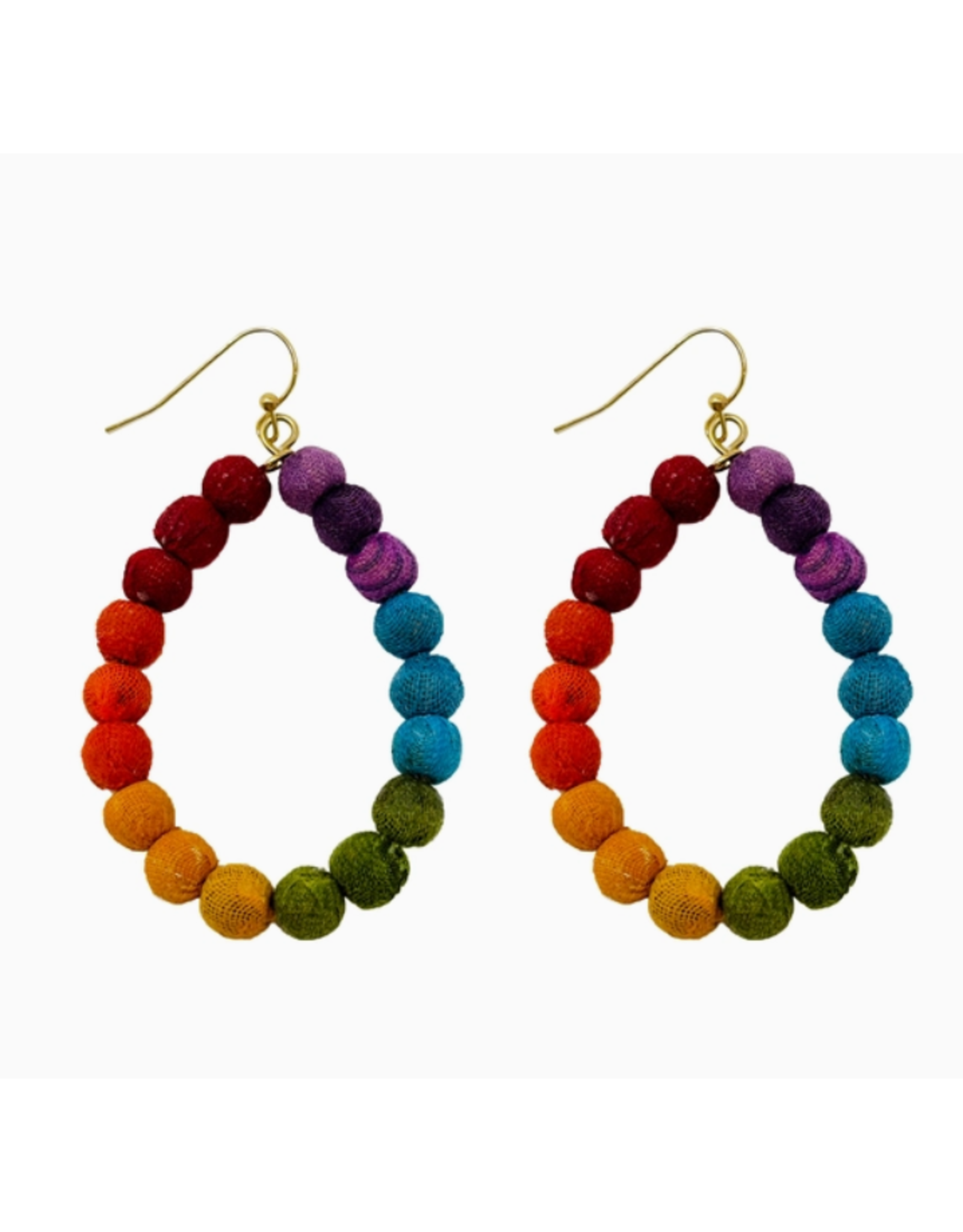 India Upcycled Sari Rainbow Teardrop Earrings, India