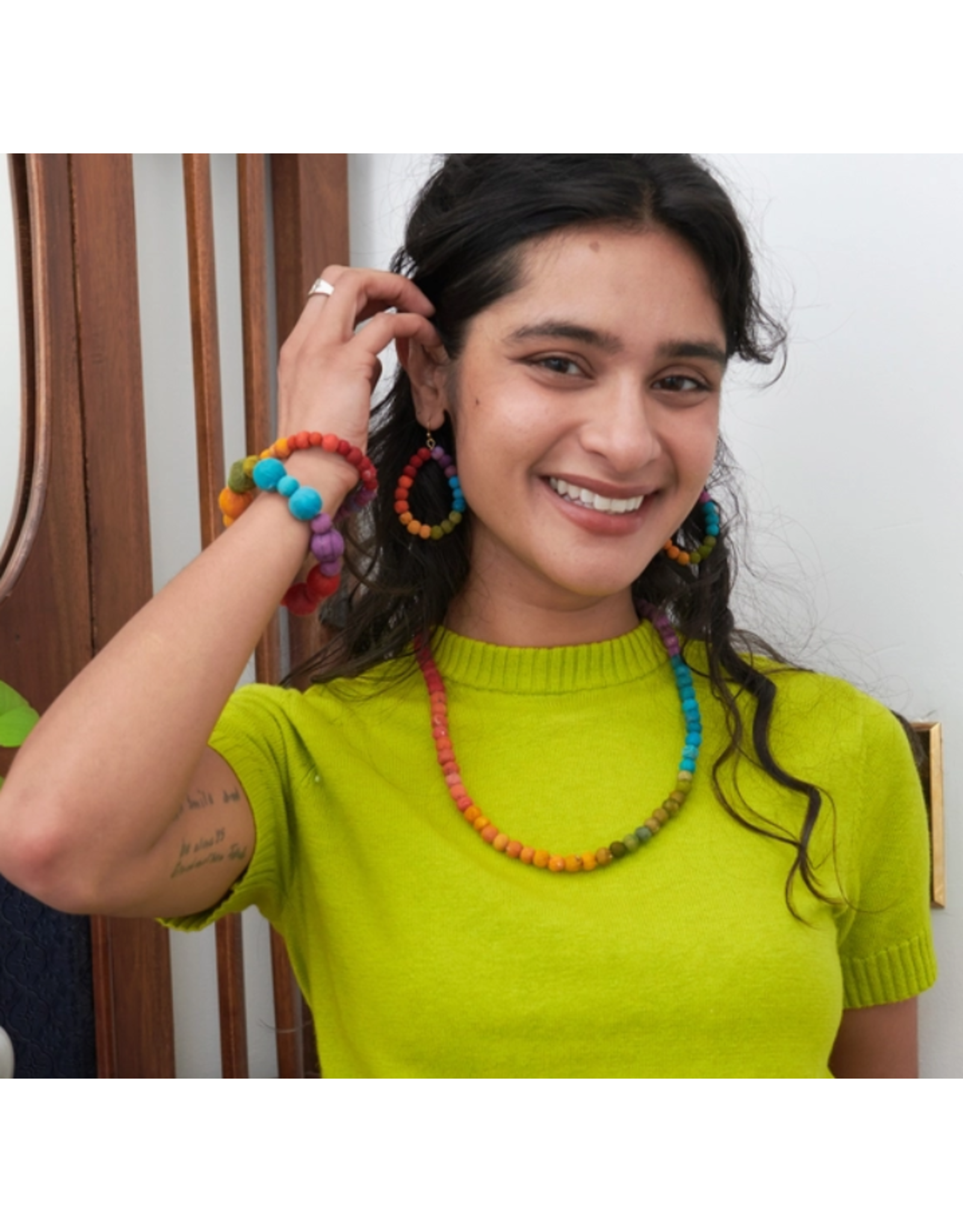 India Upcycled Sari Rainbow Teardrop Earrings, India