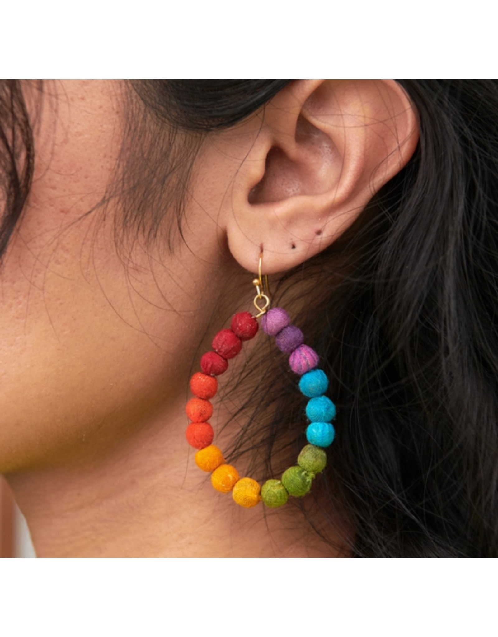 India Upcycled Sari Rainbow Teardrop Earrings, India