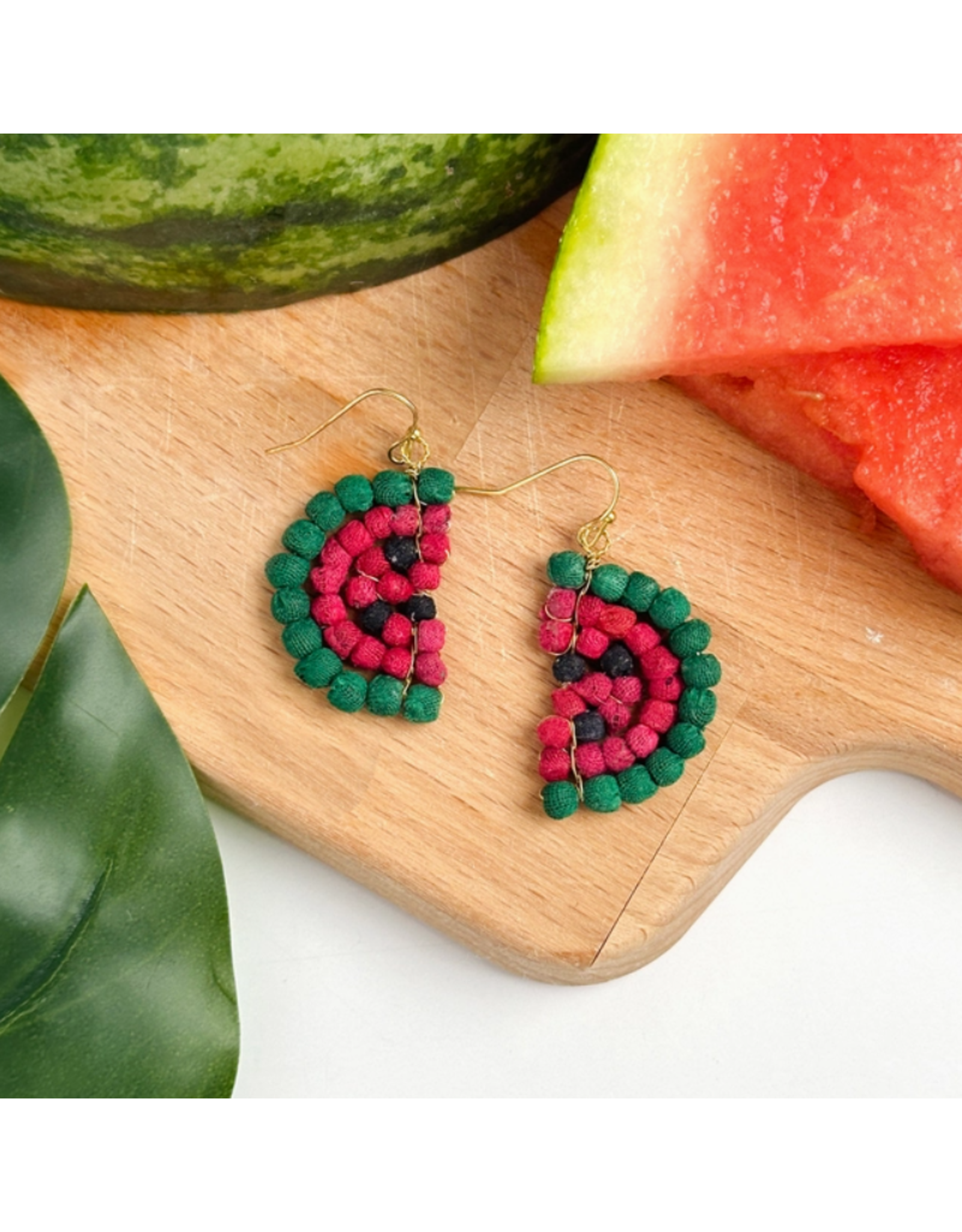 India Upcycled Sari Watermelon Earrings, India
