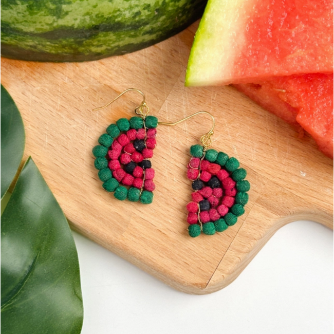 Upcycled Sari Watermelon Earrings