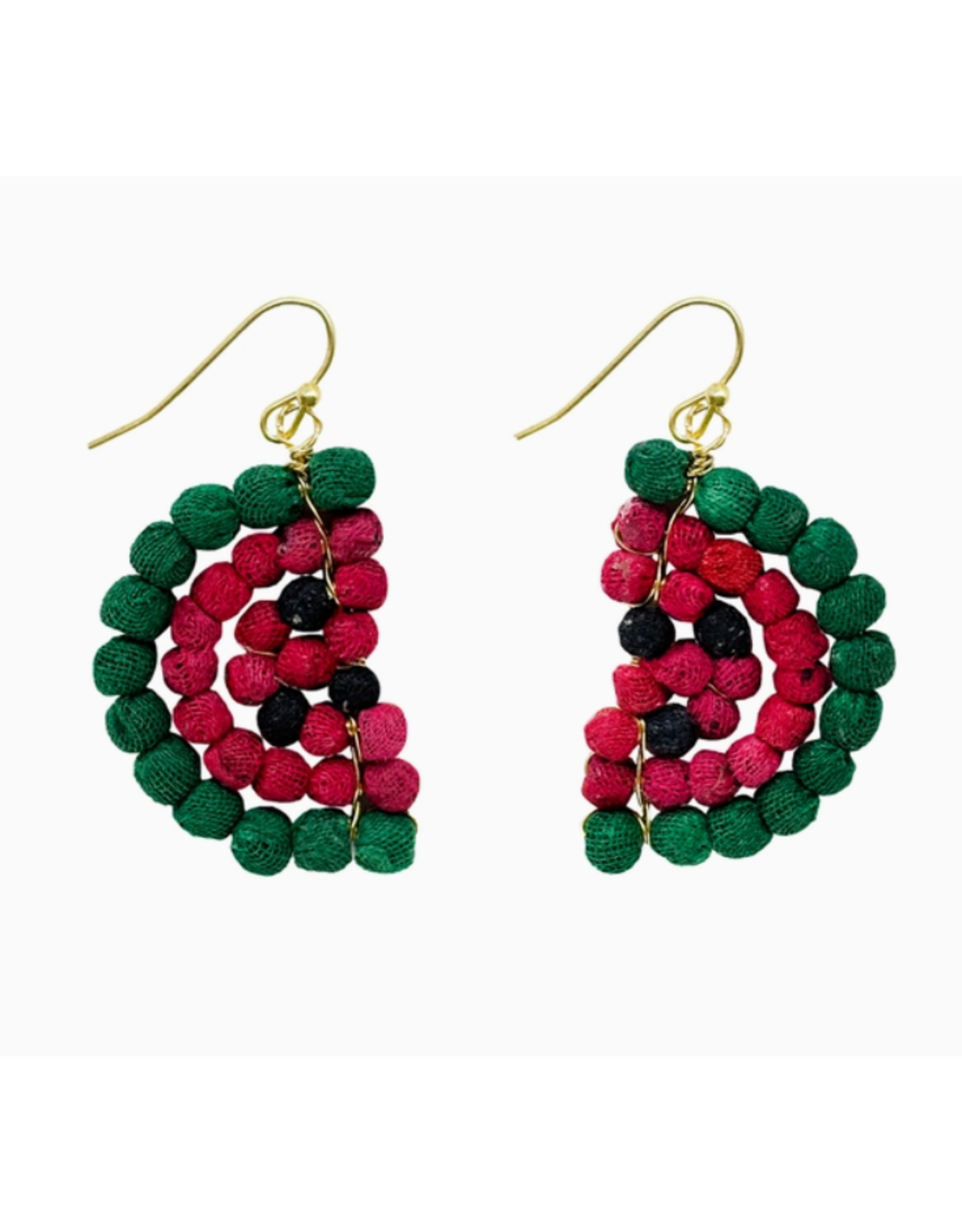 India Upcycled Sari Watermelon Earrings, India