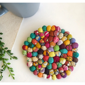 India Upcycled Sari Home Circle Coaster