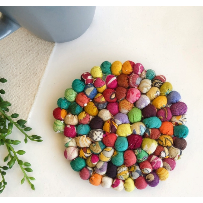 Upcycled Sari Home Circle Coaster