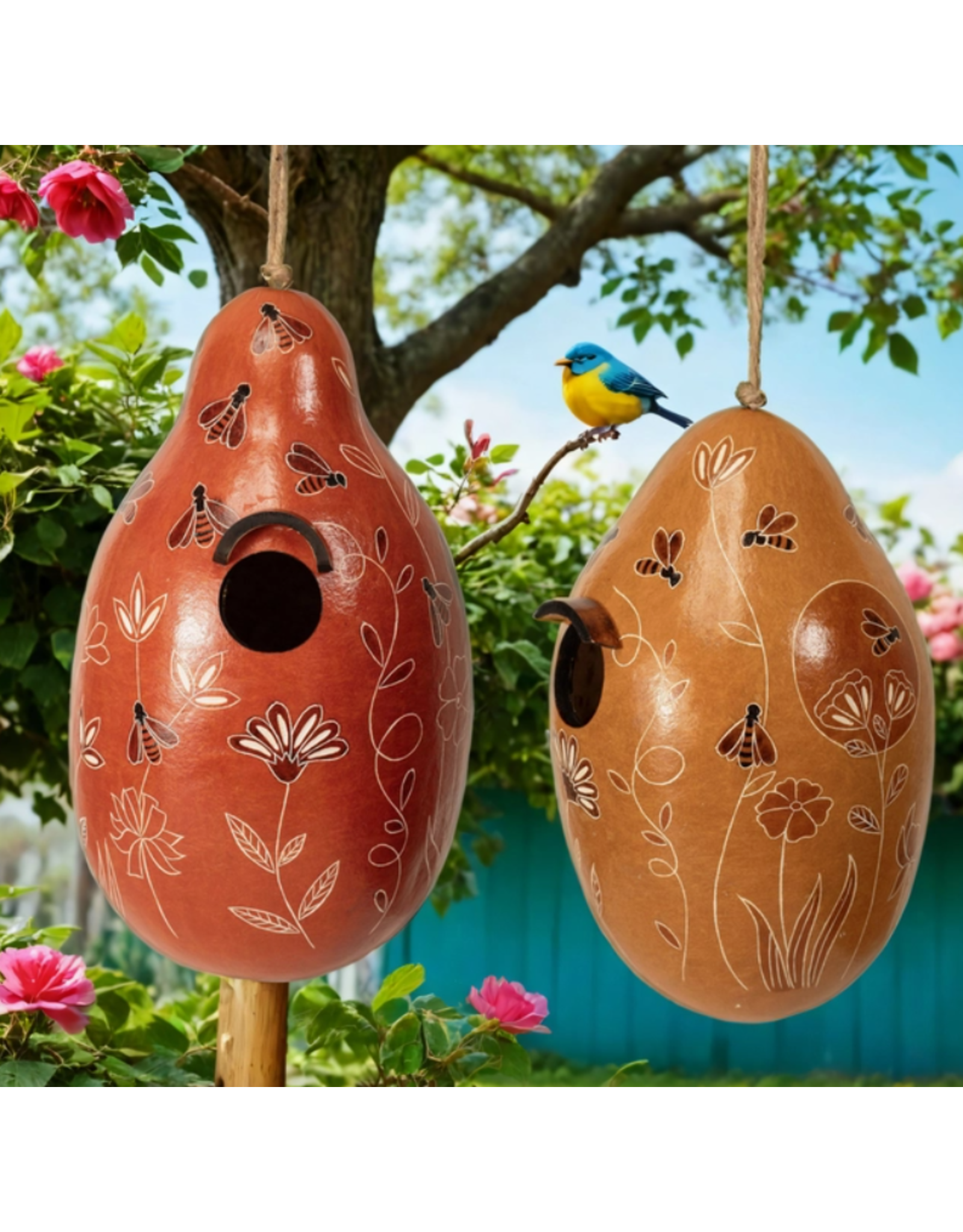 Peru Bee & Wild Flowers Gourd Birdhouse, Peru