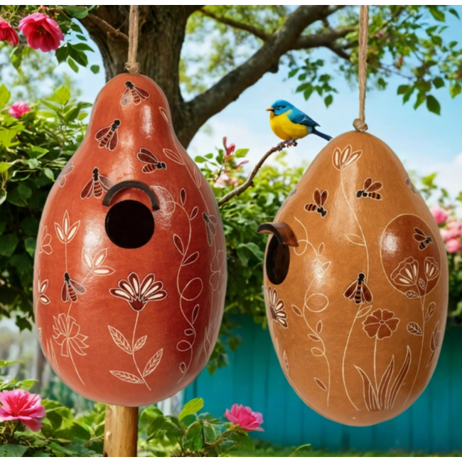 Bee & Wild Flowers Gourd Birdhouse