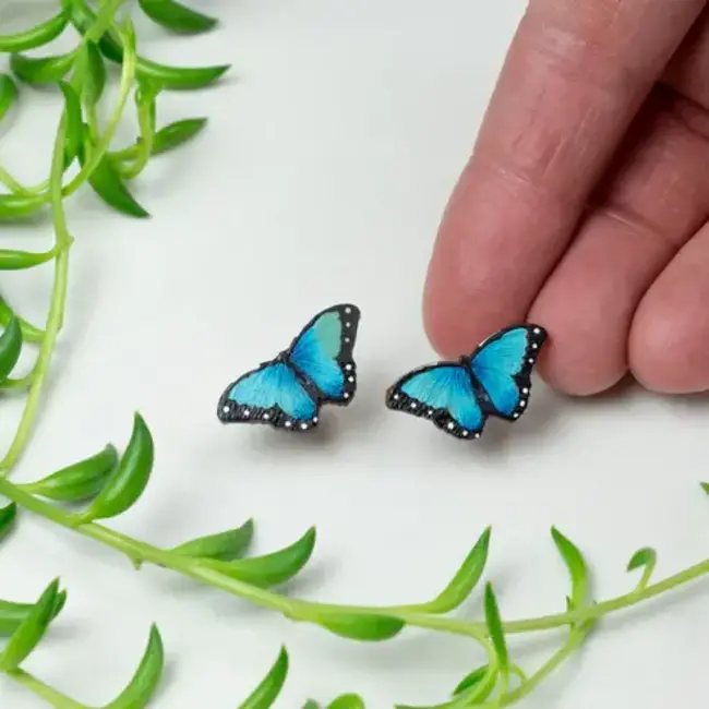 Blue Morpho Butterfly Stud Earrings