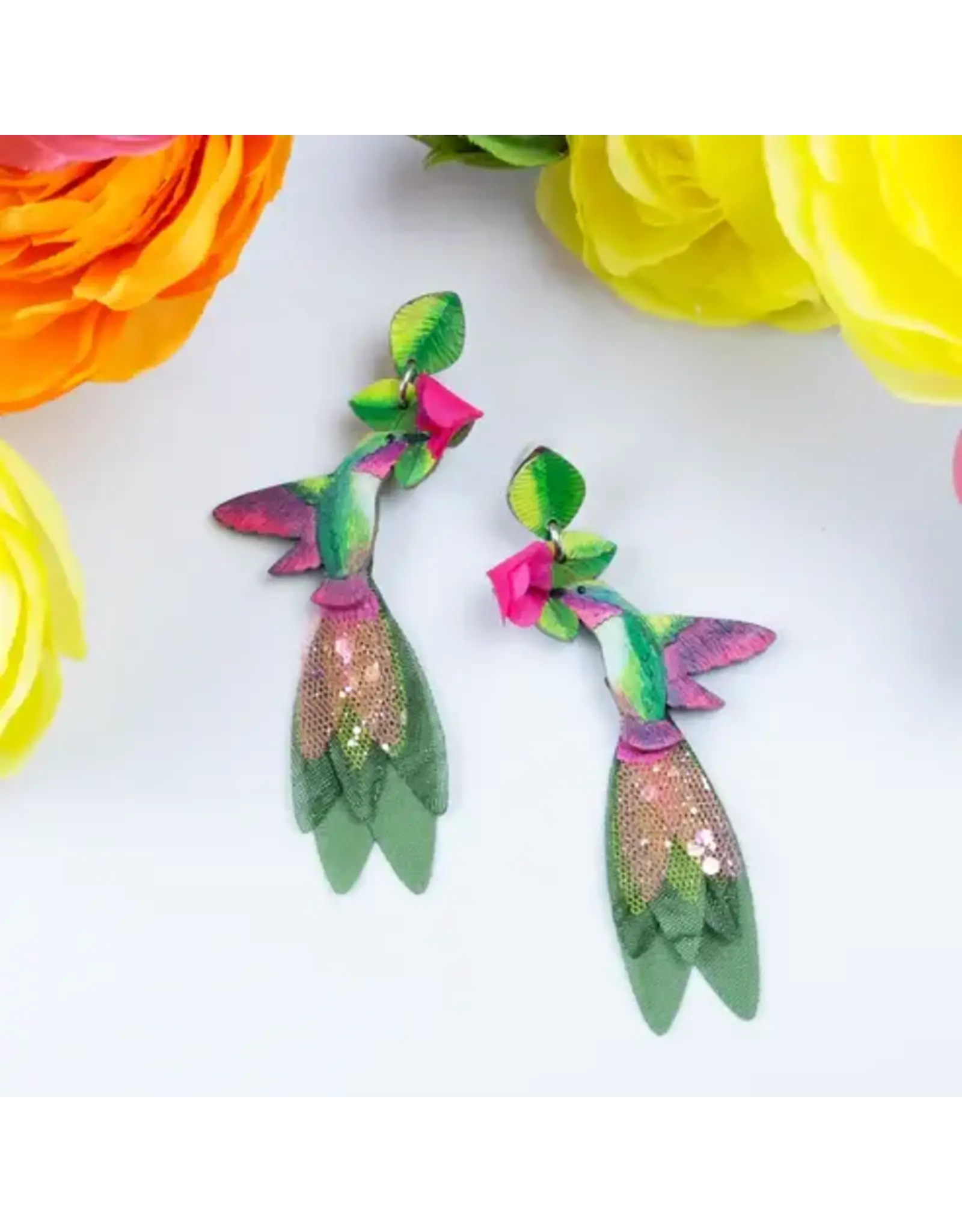Colombia Pink Anna's Hummingbird Earrings