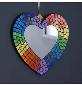 Indonesia Recycled Glass Rainbow Mosaic Heart Mirror, Indonesia