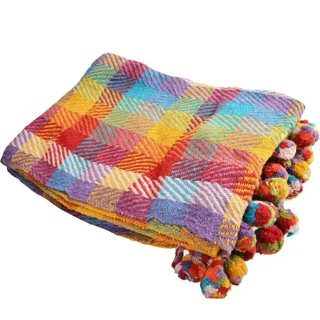 Recycled Material Throw Blanket - Multicolour Checks (49x59)