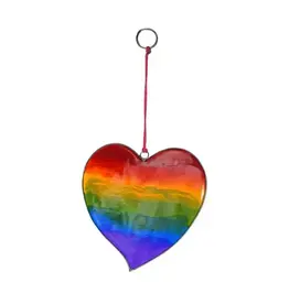 Indonesia Recycled Glass Suncatcher - Rainbow Heart, Indonesia