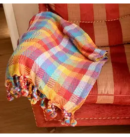 India Recycled Material Throw Blanket, Multicoloured Checks