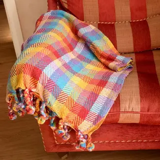 India Recycled Material Throw Blanket - Multicolour Checks