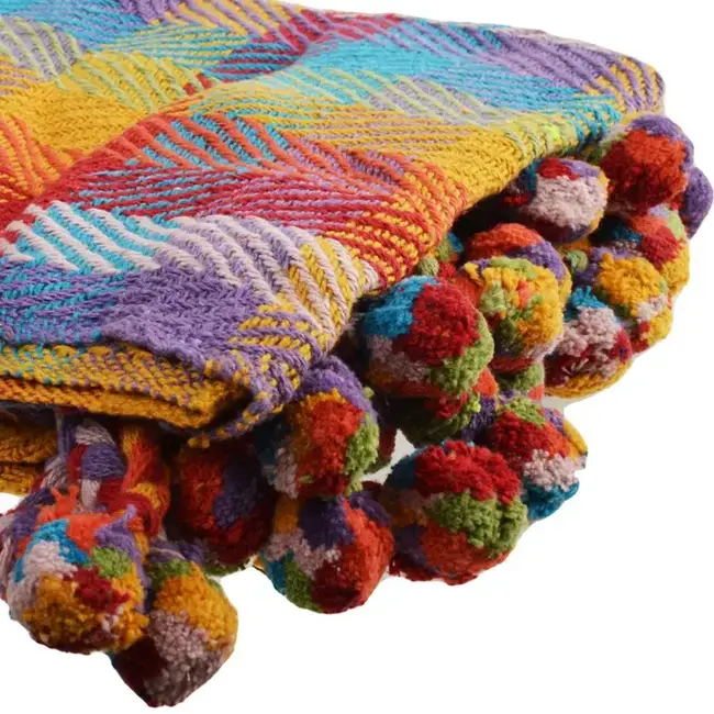 Recycled Material Throw Blanket - Multicolour Checks (49x59)