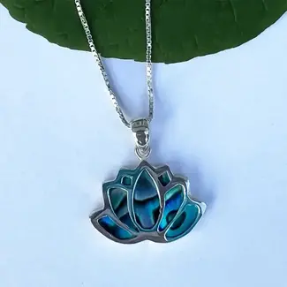 Indonesia Abalone Inlay Lotus Necklace - Sterling Silver