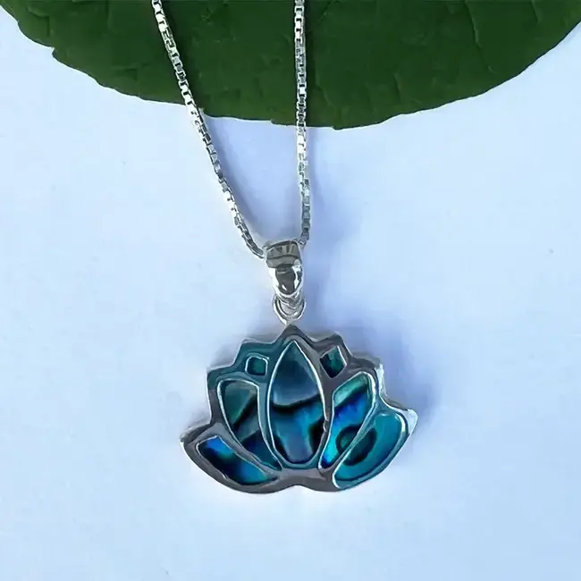Abalone Inlay Lotus Necklace - Sterling Silver