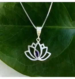 Indonesia Amethyst Lotus Necklace - Sterling Silver