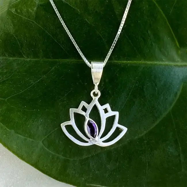 Amethyst Lotus Necklace - Sterling Silver