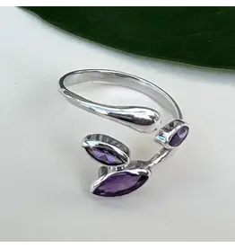Indonesia Amethyst Leaf Ring - Sterling Silver